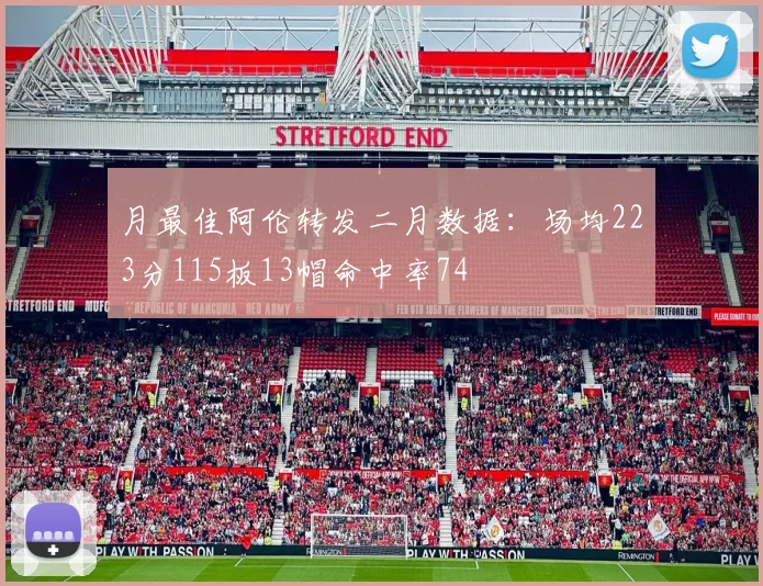 月最佳阿伦转发二月数据：场均223分115板13帽命中率74